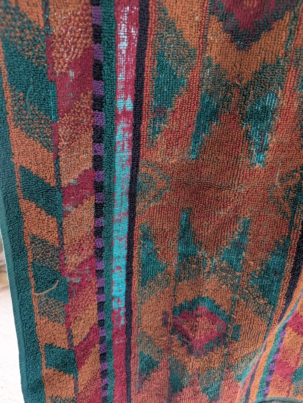Vintage Fieldcrest Teal Orange Tribal Aztec Print Cotton Hand Towel